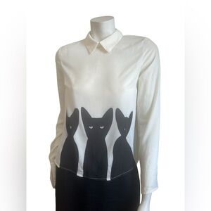 NWT The Moon Cream Blouse Three Black Cats Size Small